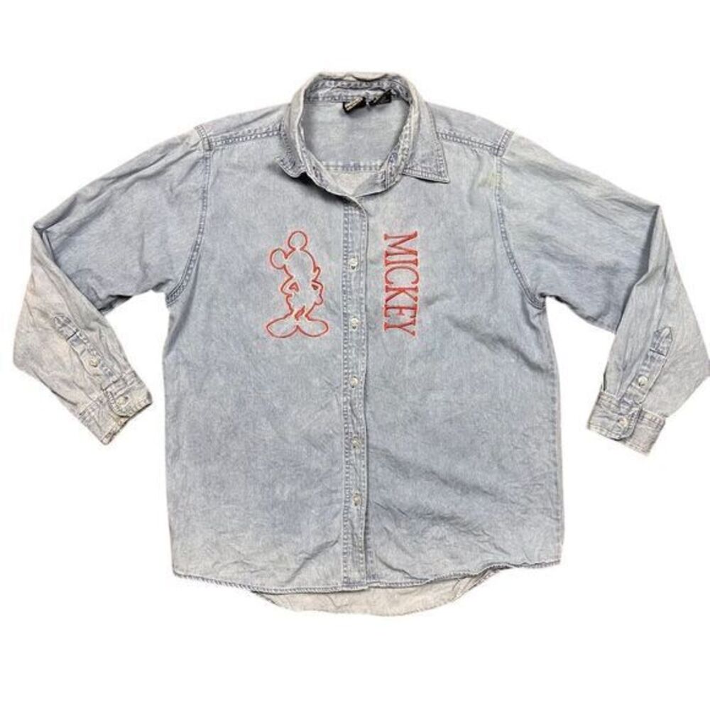 Vintage Mickey Unlimited Embroidered Denim Shirt Women's M‎ Long Sleeve Disney